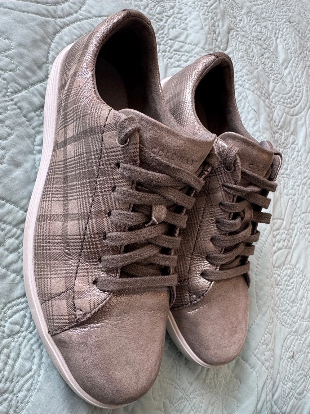 Cole Haan Women’s Metallic Silver Plaid Sneakers - Grand Crosscourt
